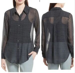 Theory Sunaya Square Print Chiffon Button Down Blouse M